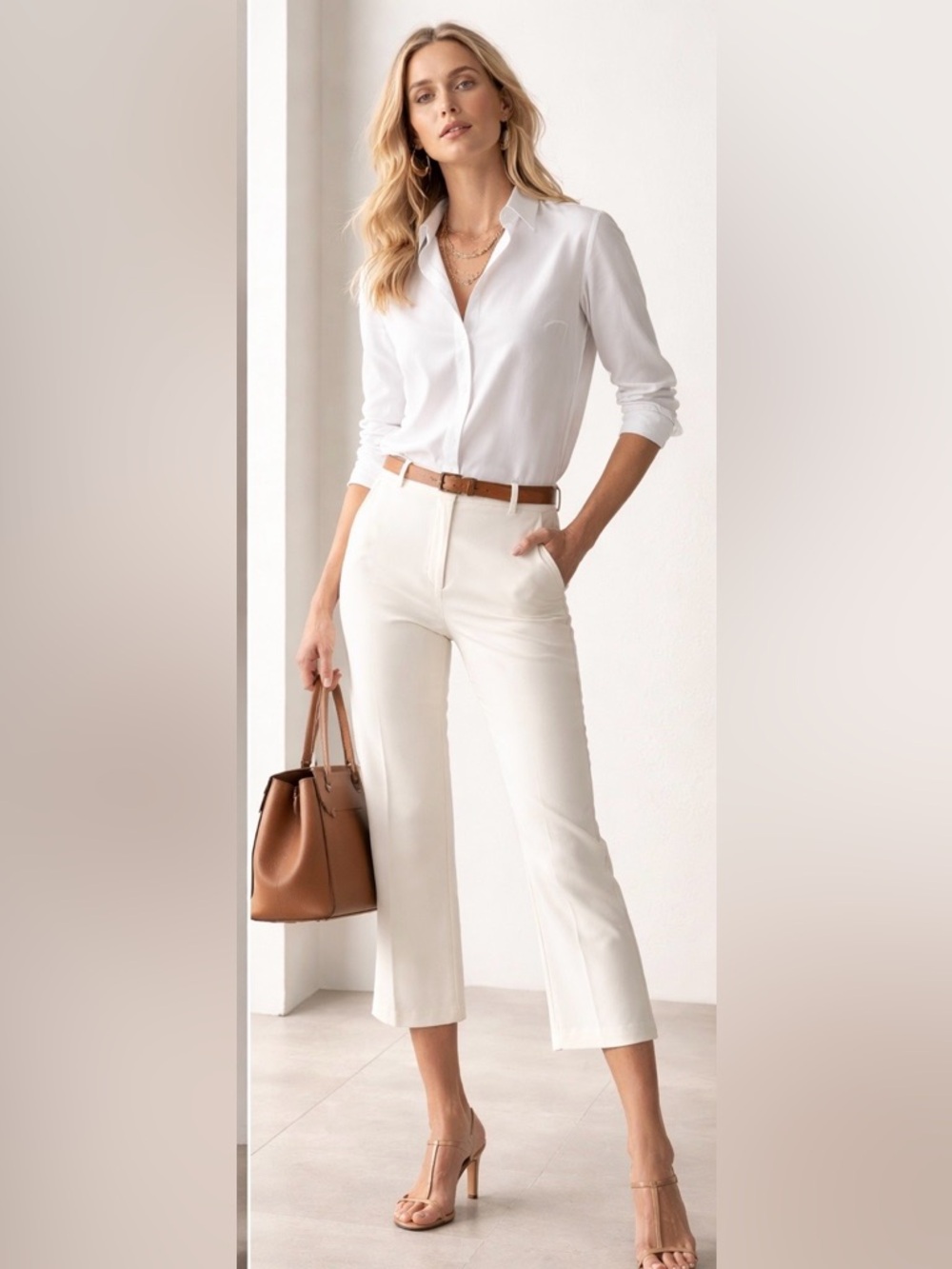 Michael Kors Ivory Cropped Trousers Size 10 | Tailored Capri Career Pants